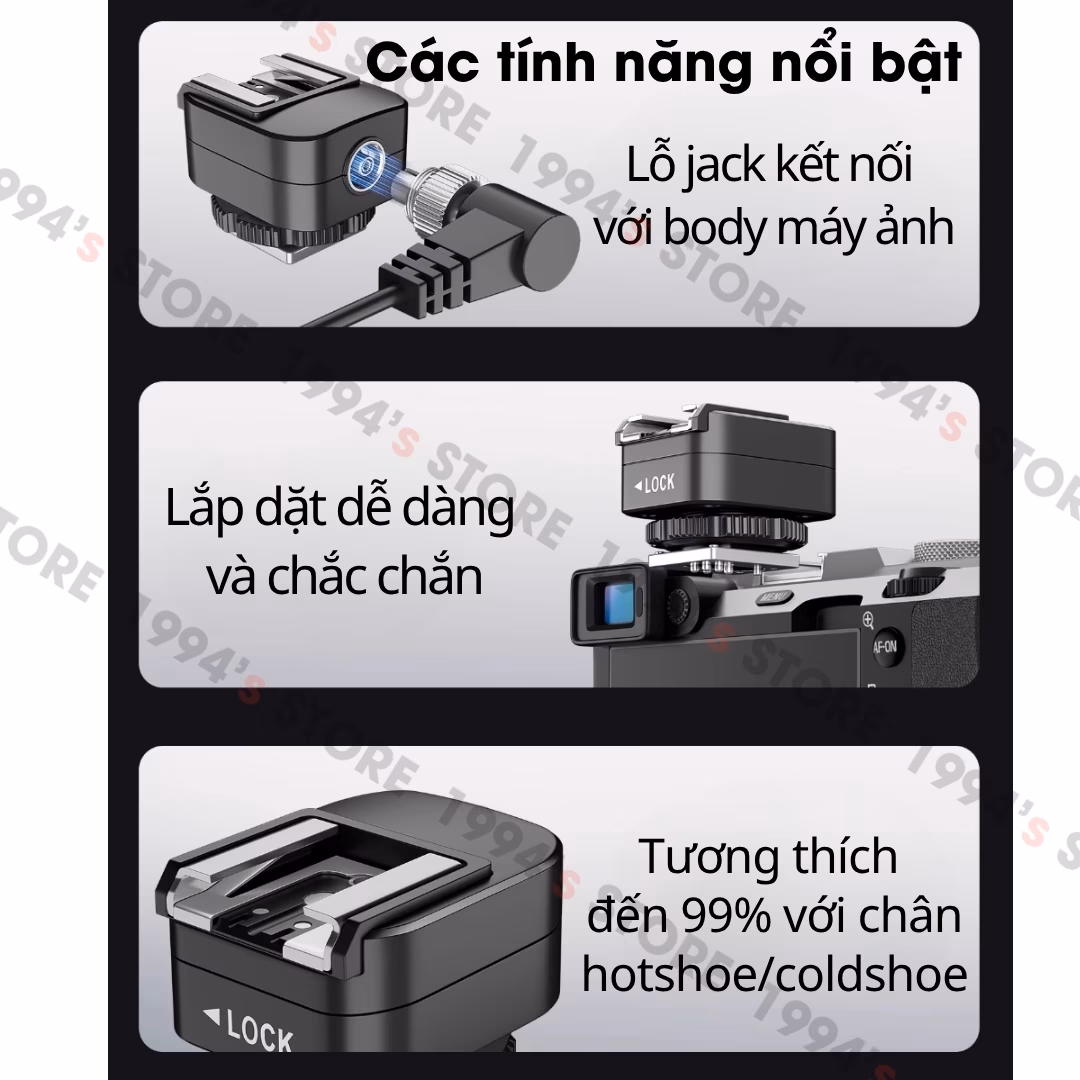 Đế nâng chân Hotshoe/Coldshoe TTL dùng cho đèn Flash có Auto TTL – Dùng cho Godox iT20, iT22, iT30 Pro,…