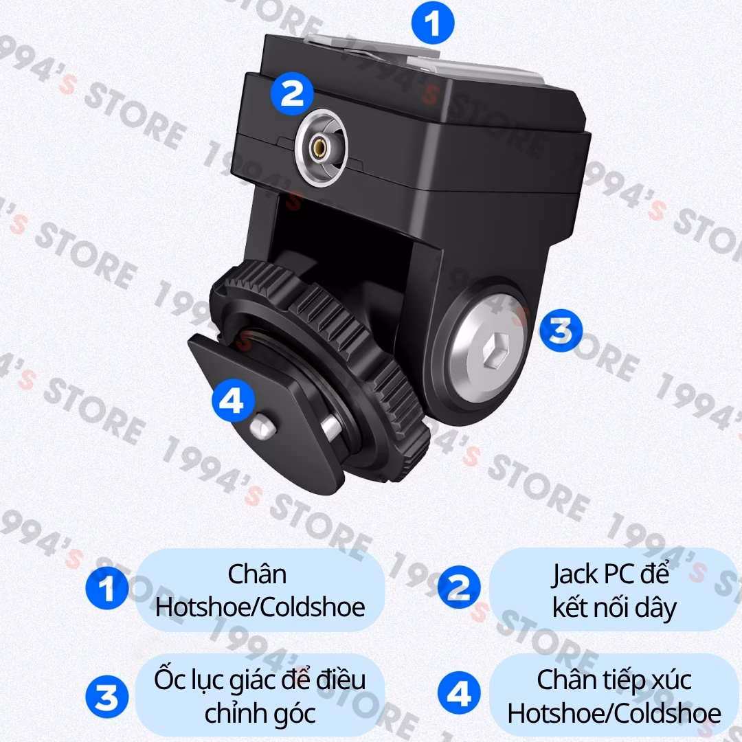 Đế nâng chân Hotshoe/Coldshoe có thể điều chỉnh góc linh hoạt 180 độ dùng cho các đèn Flash Godox, Ulanzi, Medalight….