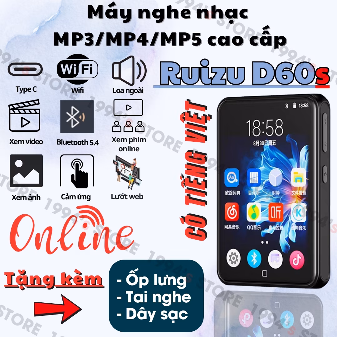 Ruizu D60/D60s Máy Nghe Nhạc Android MP3/MP4/MP5