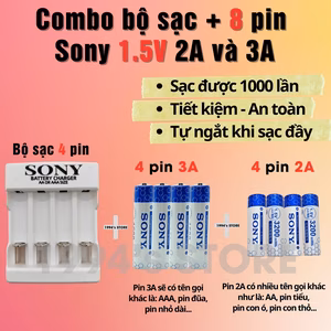 Combo bộ sạc Sony + pin đũa AAA 3A hoặc pin tiểu AA 2A Sony 1.5v