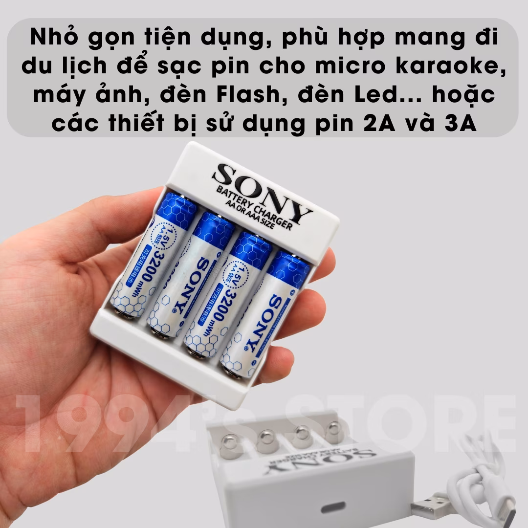 Combo bộ sạc Sony + pin đũa AAA 3A hoặc pin tiểu AA 2A Sony 1.5v