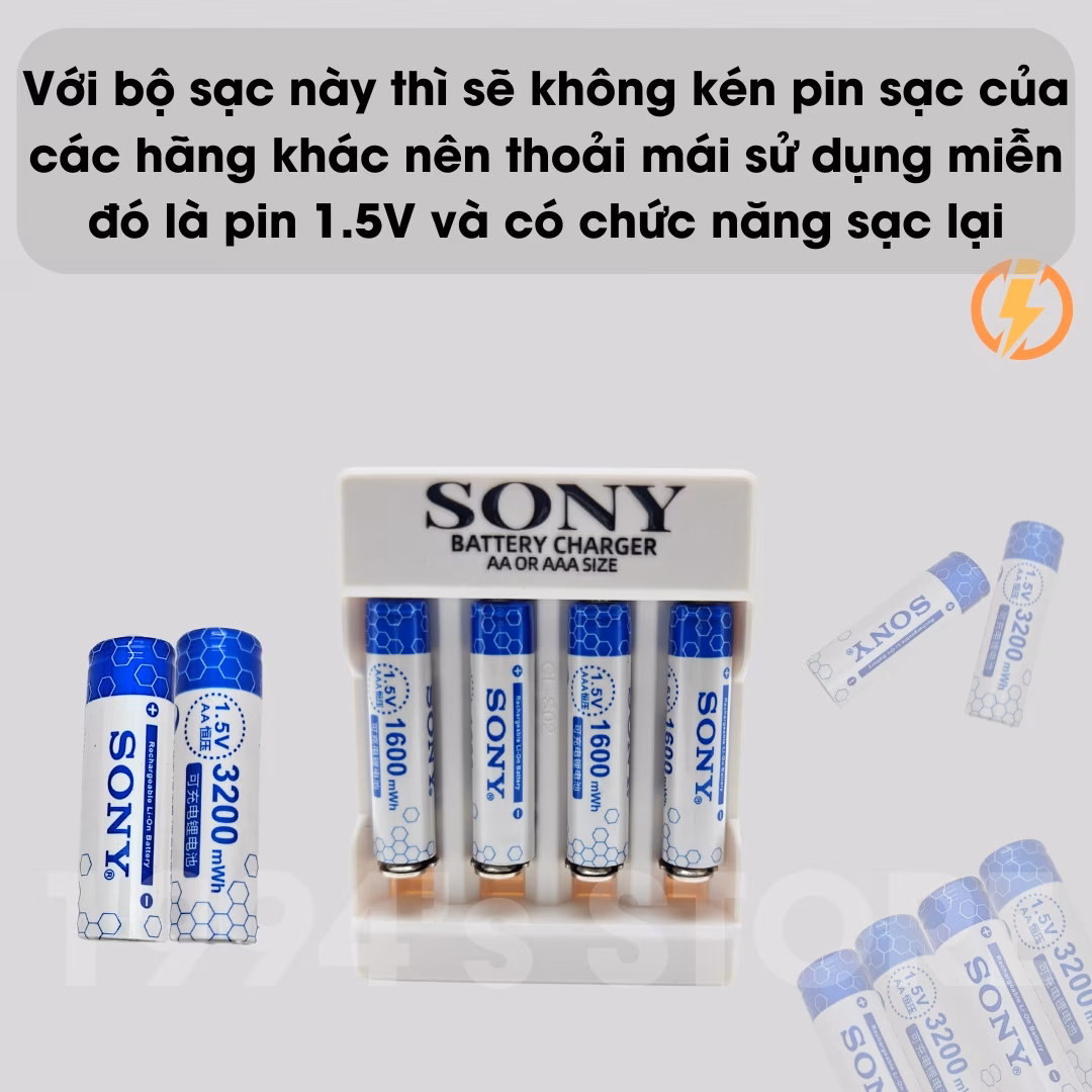 Combo bộ sạc Sony + pin đũa AAA 3A hoặc pin tiểu AA 2A Sony 1.5v