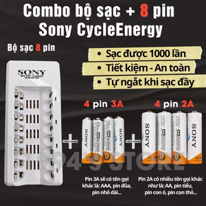 Combo bộ sạc Sony + pin đũa AAA 3A hoặc pin tiểu AA 2A Sony 1.2v