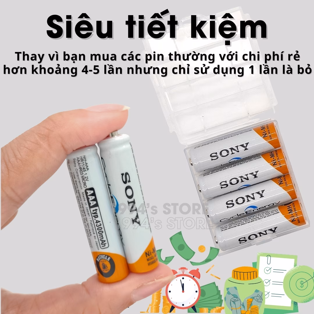Combo bộ sạc Sony + pin đũa AAA 3A hoặc pin tiểu AA 2A Sony 1.2v