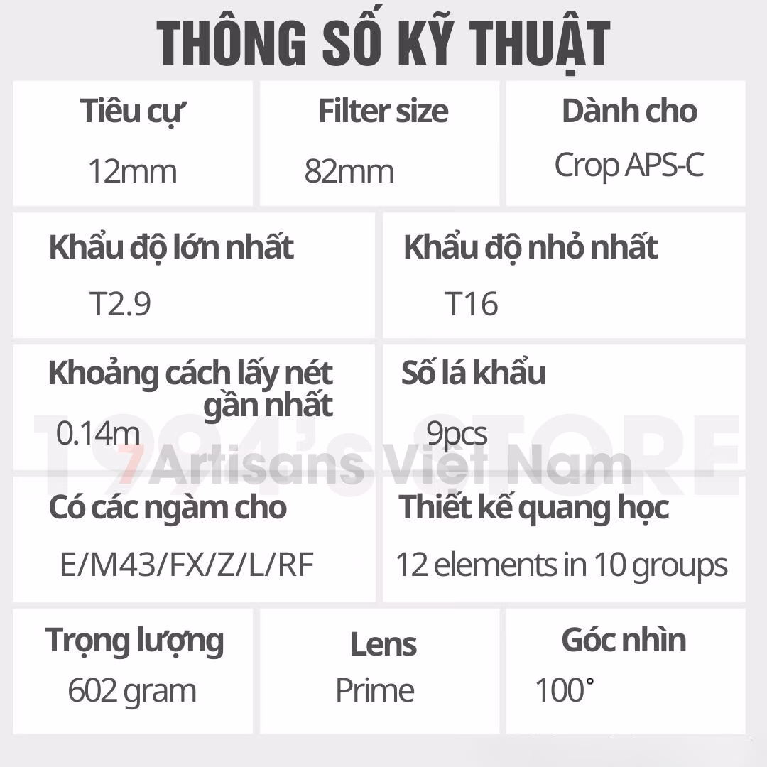 Bộ 4 lens Cine Vision 7Artisans 12mm T2.9 25mm T1.05 35mm T1.05 50mm T1.05