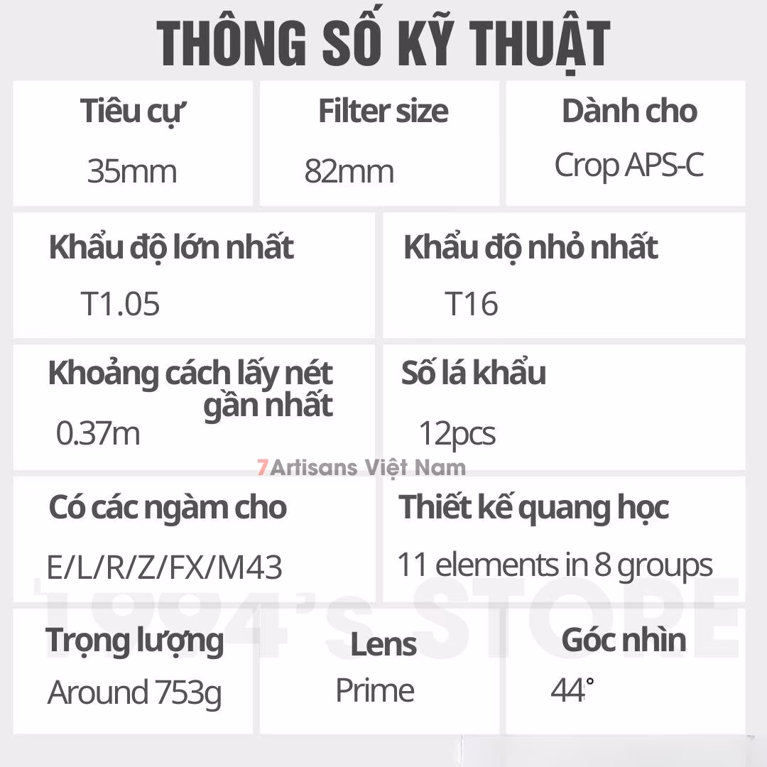 Bộ 4 lens Cine Vision 7Artisans 12mm T2.9 25mm T1.05 35mm T1.05 50mm T1.05