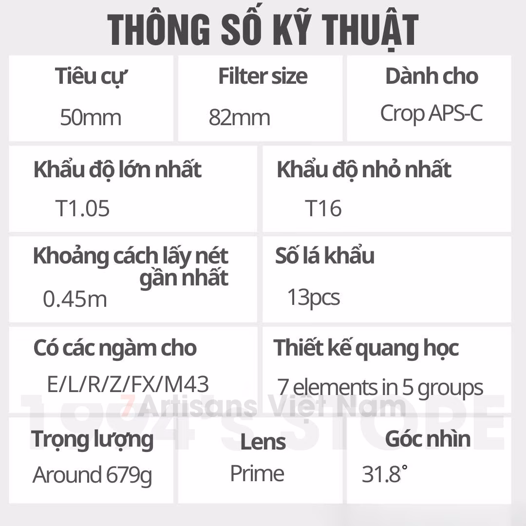 Bộ 4 lens Cine Vision 7Artisans 12mm T2.9 25mm T1.05 35mm T1.05 50mm T1.05