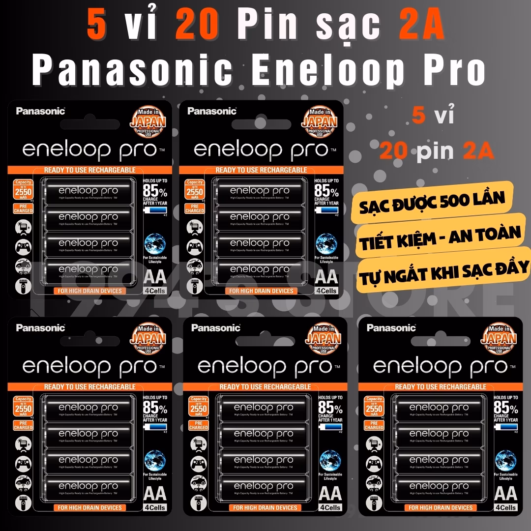 Pin sạc AA/AAA Panasonic Eneloop Pro 2550mAh 950mAh – tái sử dụng 500 lần