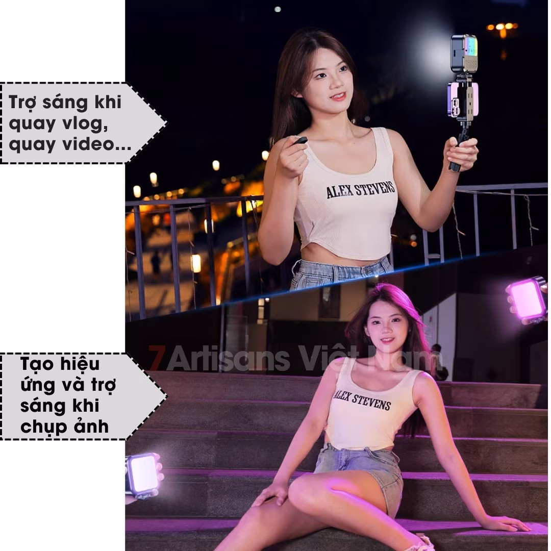 Đèn led hỗ trợ quay phim chụp ảnh W70 70 Led RGB – Pin sạc – Type C – Nhiều hiệu ứng màu sắc cho máy ảnh, điện thoại….