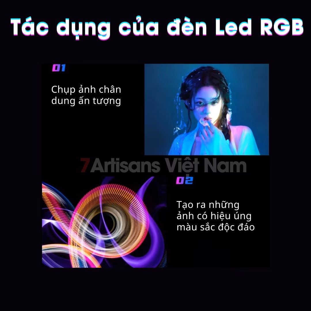 Đèn led hỗ trợ quay phim chụp ảnh W70 70 Led RGB – Pin sạc – Type C – Nhiều hiệu ứng màu sắc cho máy ảnh, điện thoại….