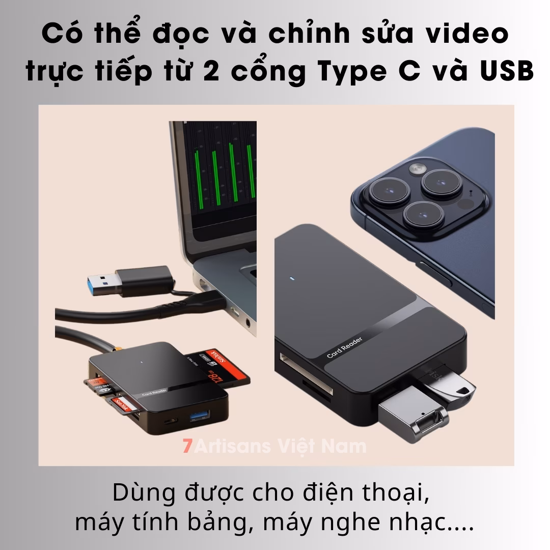 Đầu đọc thẻ nhớ USB 3.0 Type C 8 in 1 tốc độ cao 2 cổng Type C & USB