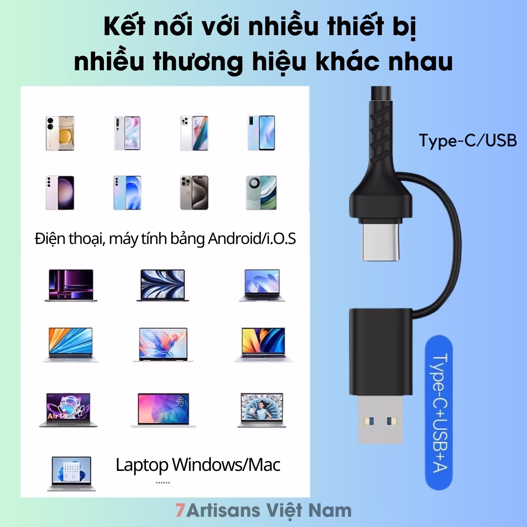 Đầu đọc thẻ nhớ USB 3.0 Type C 8 in 1 tốc độ cao 2 cổng Type C & USB