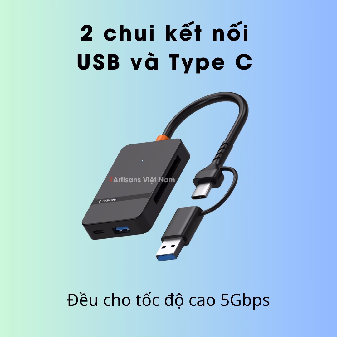 Đầu đọc thẻ nhớ USB 3.0 Type C 8 in 1 tốc độ cao 2 cổng Type C & USB