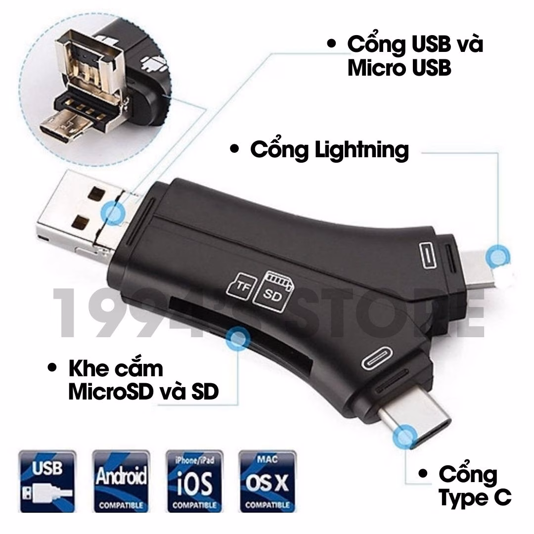 Đầu đọc thẻ nhớ SD/Micro SD đa năng cho mọi loại điện thoại & laptop