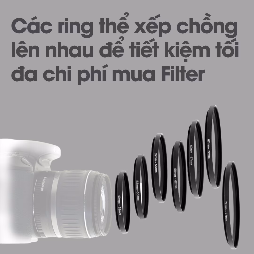 Step up ring – Vòng chuyển size Filter của ống kính -Từ 37mm – 82mm