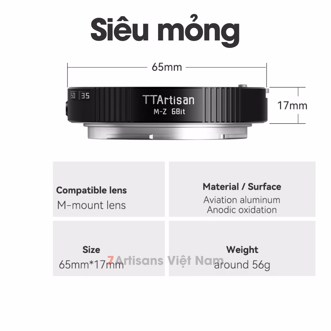 Ngàm chuyển TTArtisan M-Z 6bit – Adapter Leica M – Nikon Z 6 bit – Adapter LM-Z 6bit