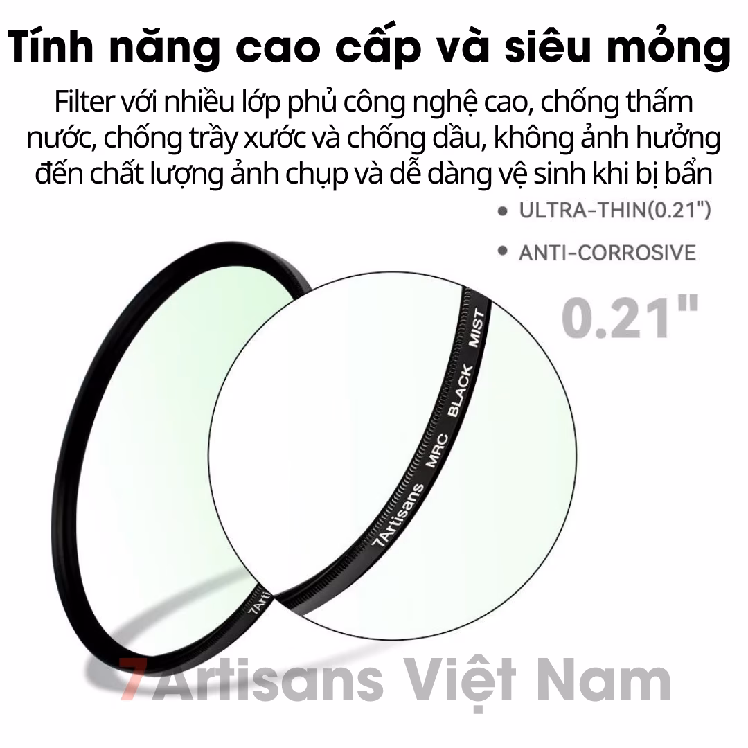 Filter Black Mist Diffusion 1/2 1/4 1/8 đầy đủ kích cỡ từ 39mm đến 82mm – Kính lọc 7Artisans – Tạo hiệu ứng Cinematic
