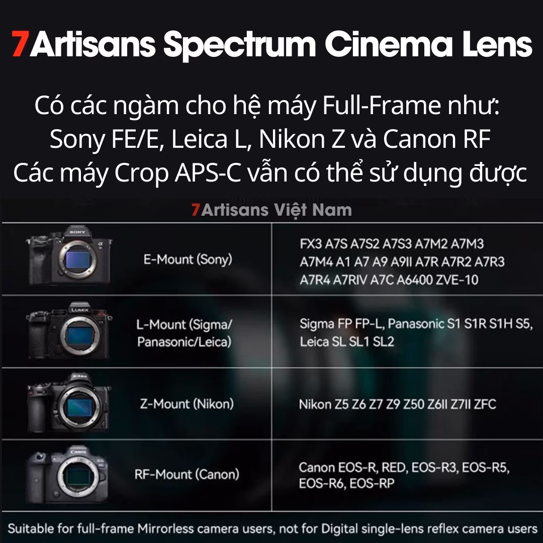 Bộ 4 lens quay phim 7Artisans Spectrum Cinema Lenses for Full-Frame 14mm T2.9, 35mm T2.0, 50mm T2.0, 85mm T2.0