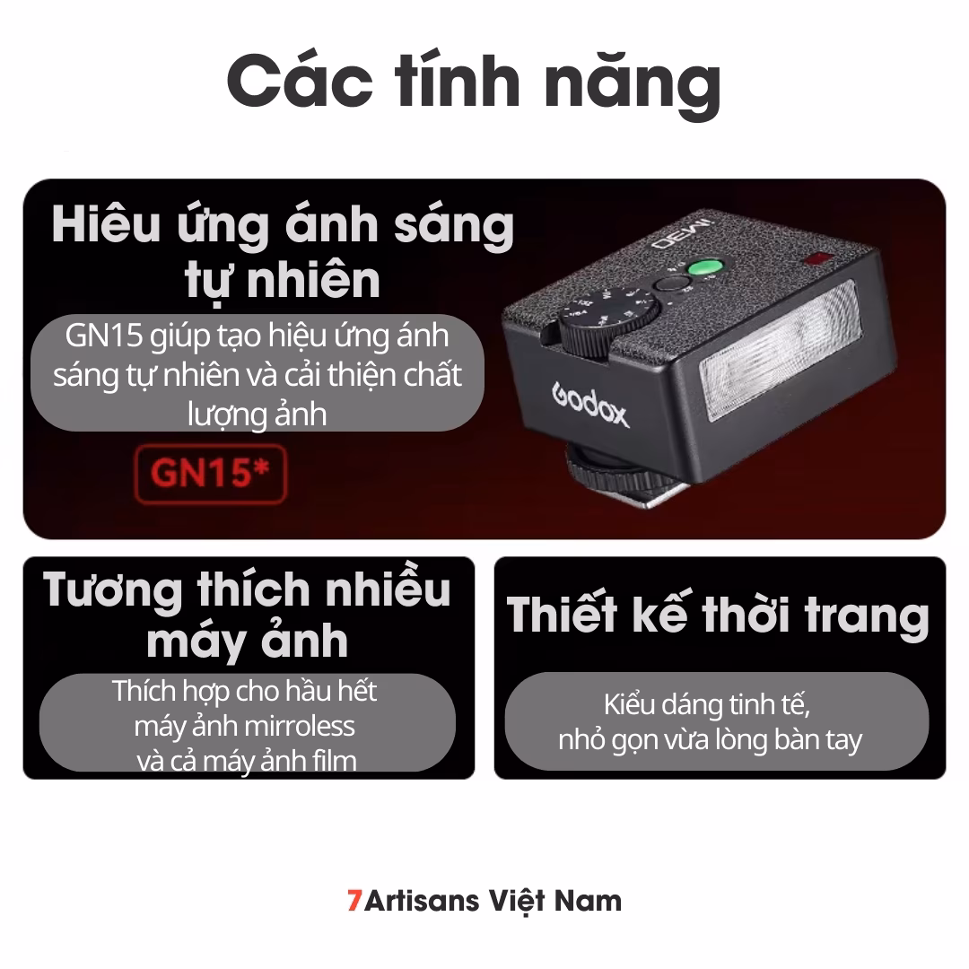 Đèn Flash Godox iM30 nhỏ gọn dùng cho mọi máy ảnh – Chế độ quang học S1/S2, nhiệt độ màu 6500K