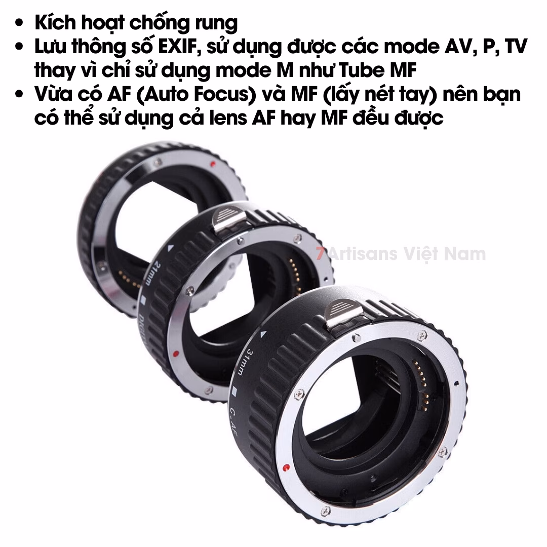 Combo 3 Tube Macro AF Meike MK-C-AF1-AL dành cho Máy Ảnh Canon DSLR Canon EF/EFs – Ngàm chụp Macro cho lens AF