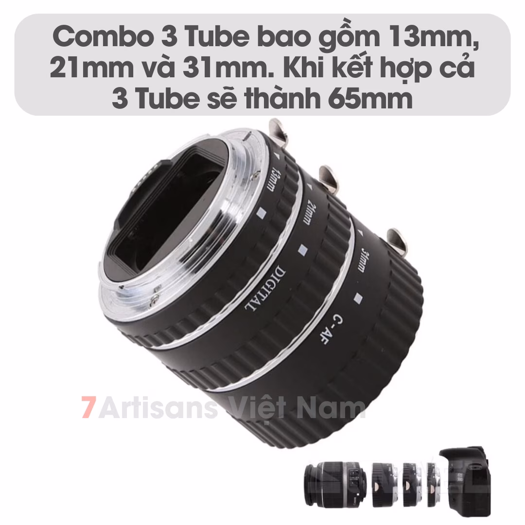Combo 3 Tube Macro AF Meike MK-C-AF1-AL dành cho Máy Ảnh Canon DSLR Canon EF/EFs – Ngàm chụp Macro cho lens AF