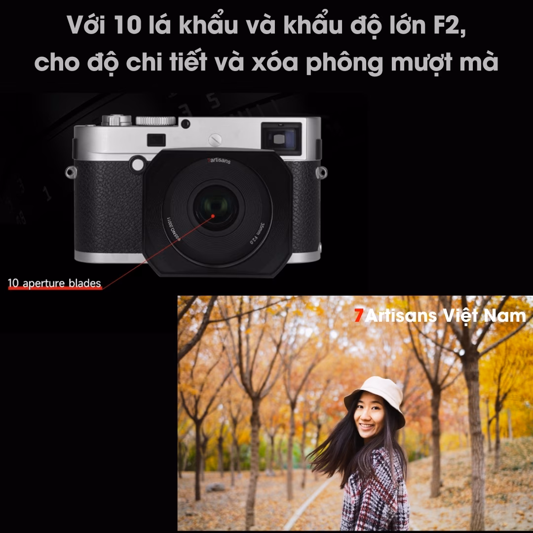 7Artisans 35mm F2.0 Mark II dành cho Leica M Full-Frame – Tặng kèm Hood kim loại và Túi da đựng lens