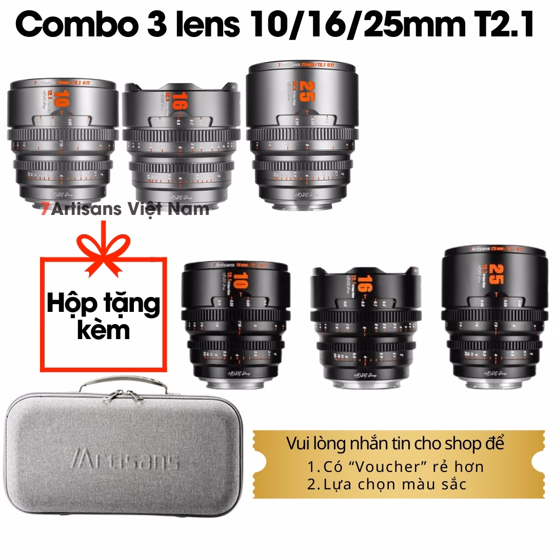 Set 3 lens 7Artisans Hope S35 Cine Lens – Ống kính chuyên quay phim 10mm, 16mm, 25mm, 35mm, 50mm và 85mm T2.1 Super35