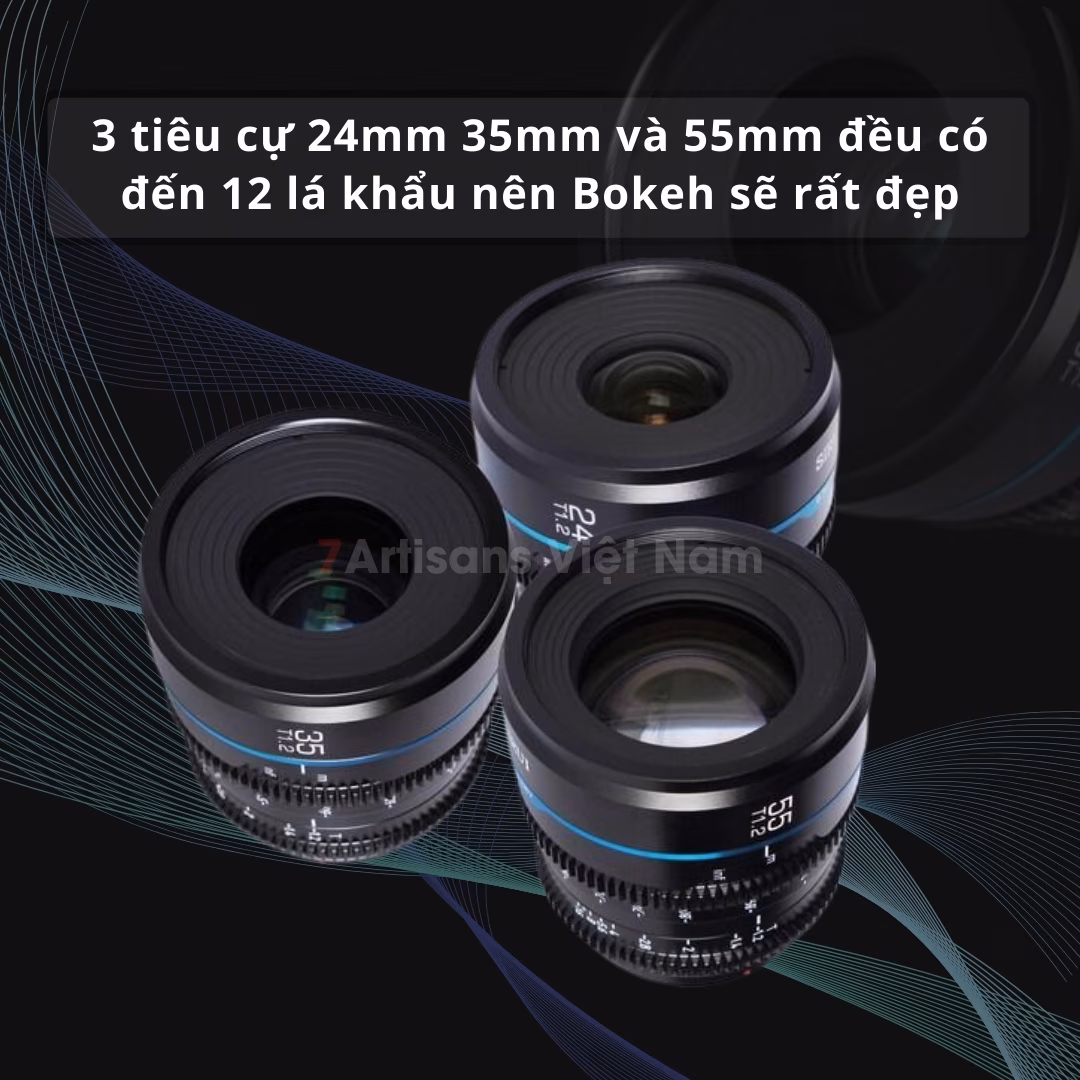 SIRUI Night Walker T1.2 Super35 Frame Cine Lens 24mm T1.2, 35mm T1.2 và 55mm T1.2
