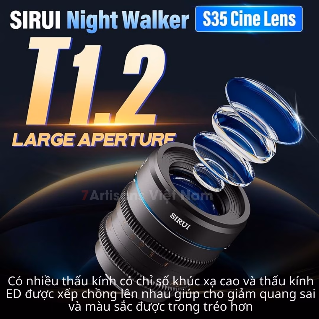 SIRUI Night Walker T1.2 Super35 Frame Cine Lens 24mm T1.2, 35mm T1.2 và 55mm T1.2