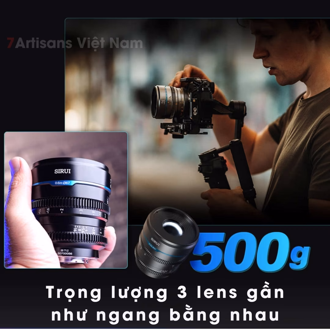 Set 3 lens SIRUI Night Walker T1.2 Super35 24mm T1.2 , 35mm T1.2 và 55mm T1.2
