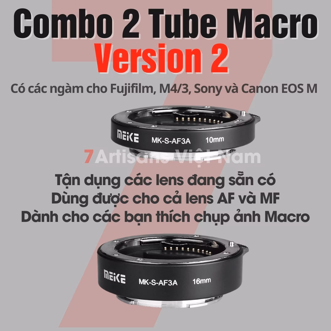 Combo 2 ống Tube Macro AF Meike MK-S-AF3A- Ngàm chụp Macro
