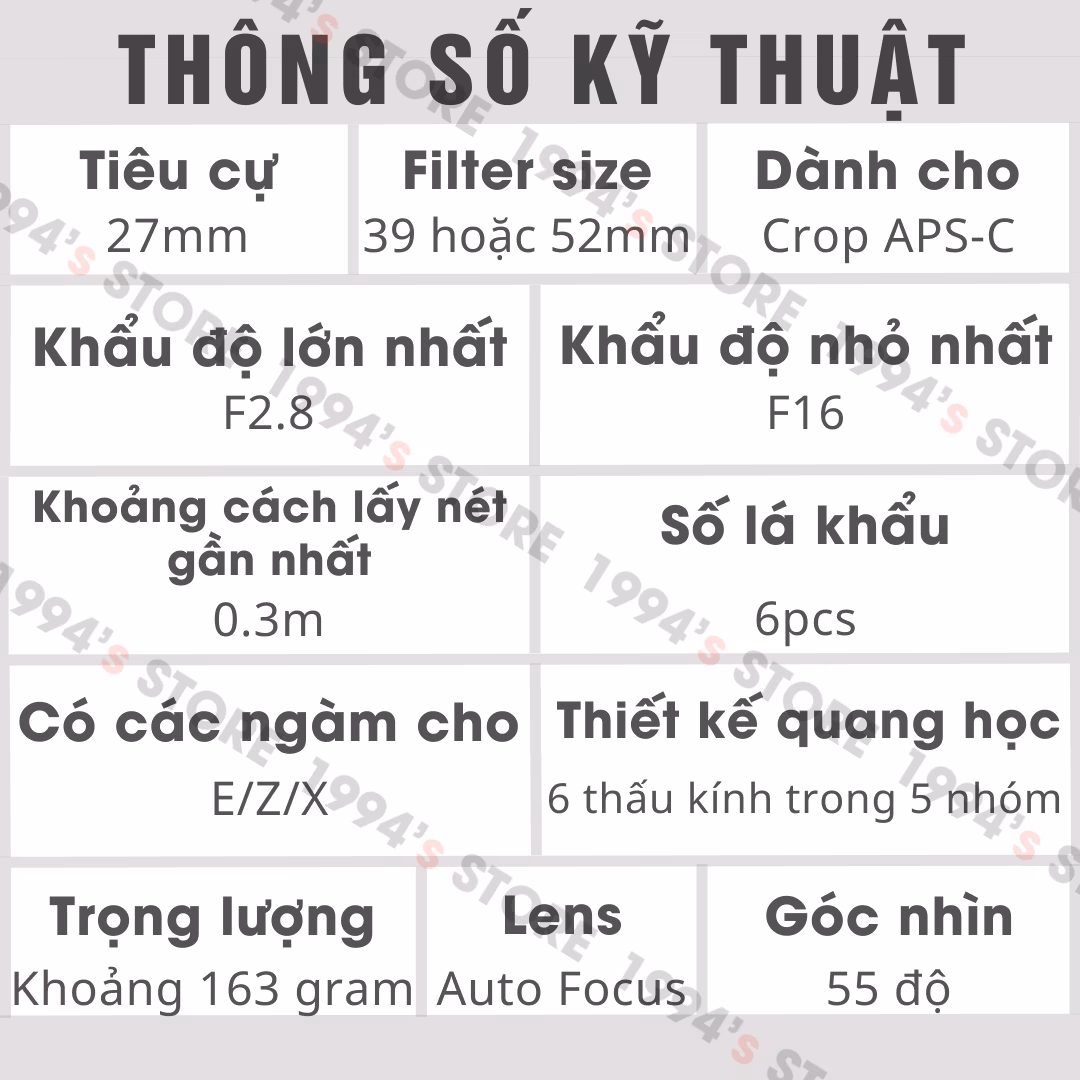 Ống kính pancake 27mm F2.8 cho Fujifilm