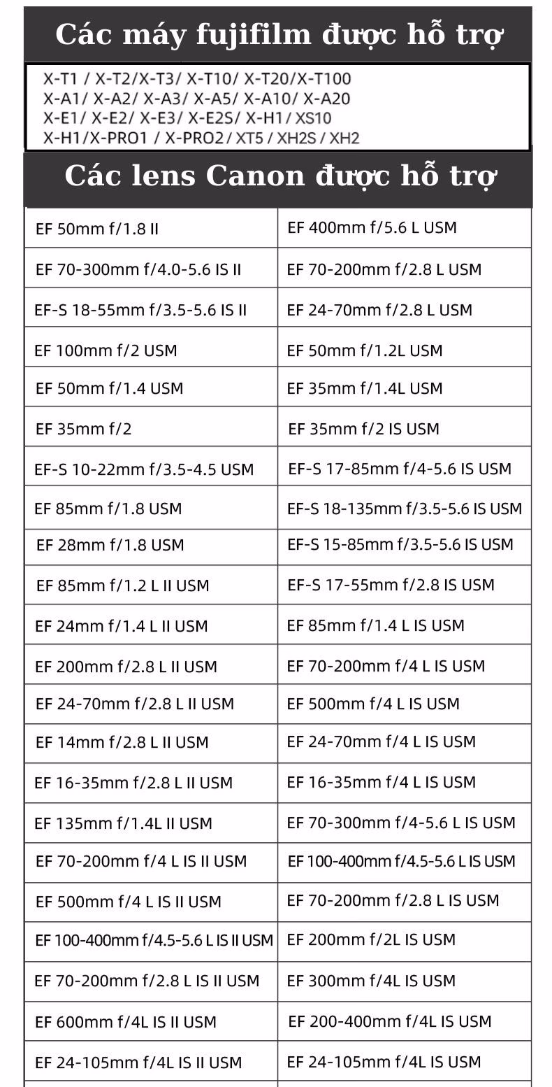 Lấy nét tự động lens Canon trên Fujifilm