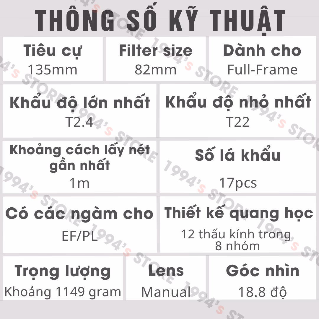 Ống kính quay phim 135mm T2.4 đa ngàm