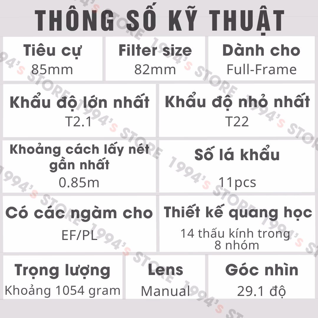 Ống kính quay phim 85mm T2.1