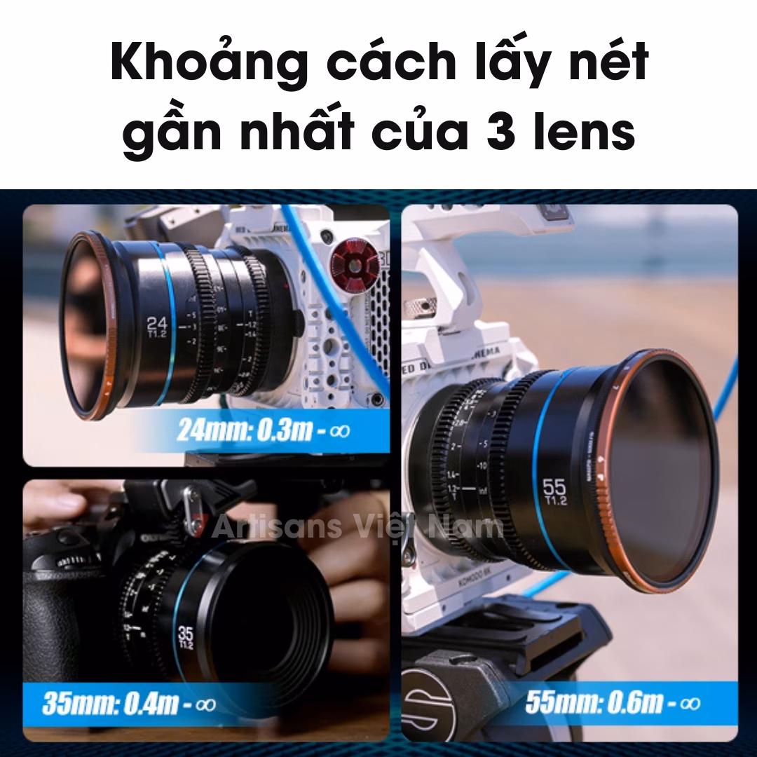 Bộ 3 lens Cine đồng bộ kích thước và trọng lượng