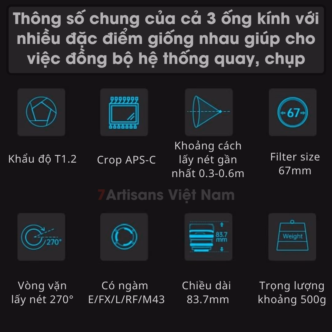 Set 3 lens SIRUI Night Walker T1.2 Super35 24mm T1.2 , 35mm T1.2 và 55mm T1.2