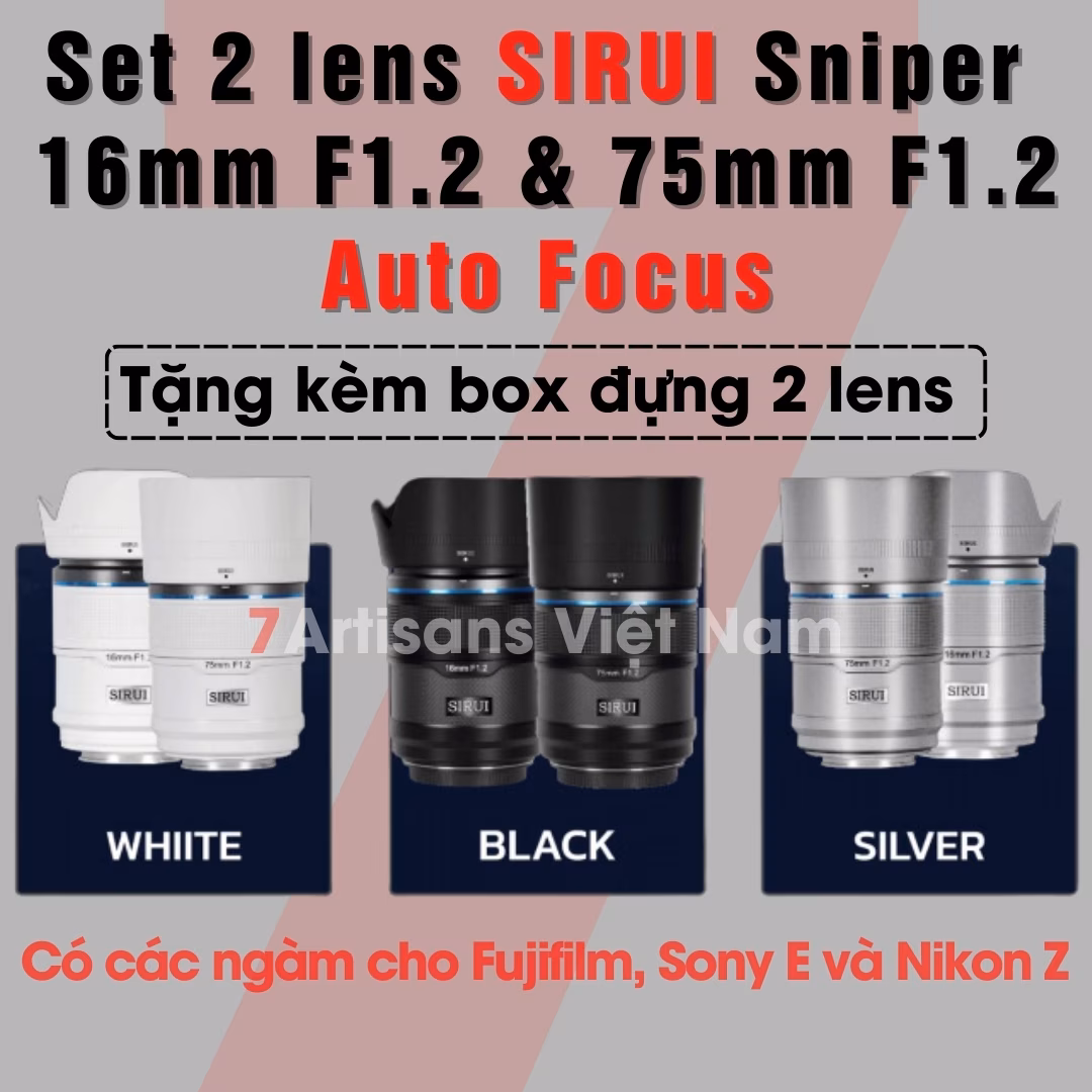 Bộ 2 lens Sirui Sniper 16mm và 75mm F1.2 AF - Tặng Túi Đựng Chính Hãng