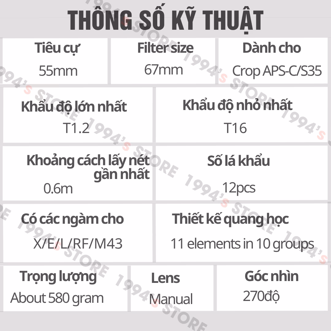 Giá ống kính Sirui 55mm T1.2