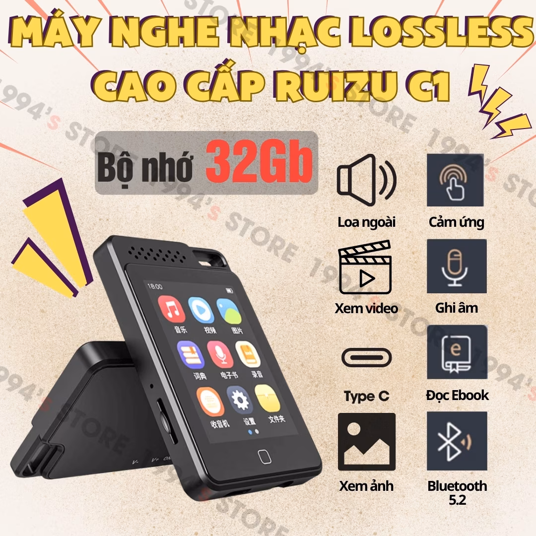 Máy Nghe Nhạc Ruizu C1 Bluetooth 5.2 Cảm Ứng 32GB - Loa Ngoài, Xem Phim, Nghe Nhạc Mp3 Cao Cấp