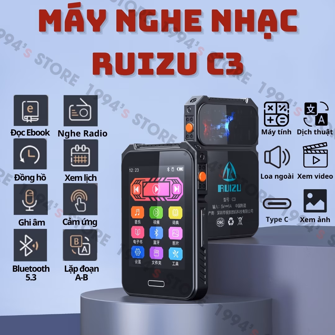 Máy Nghe Nhạc Ruizu C3 Bluetooth 5.3 Cảm Ứng - Loa Ngoài, Xem Phim, Nghe Nhạc Mp3 Cao Cấp