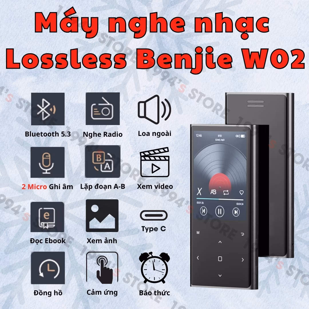 Máy Nghe Nhạc Benjie W02 Cảm Ứng - Bluetooth 5.3, Màn Hình Lớn, Có Loa Ngoài, Hỗ Trợ Xem Phim, Đọc Ebook, Nghe Nhạc Mp3