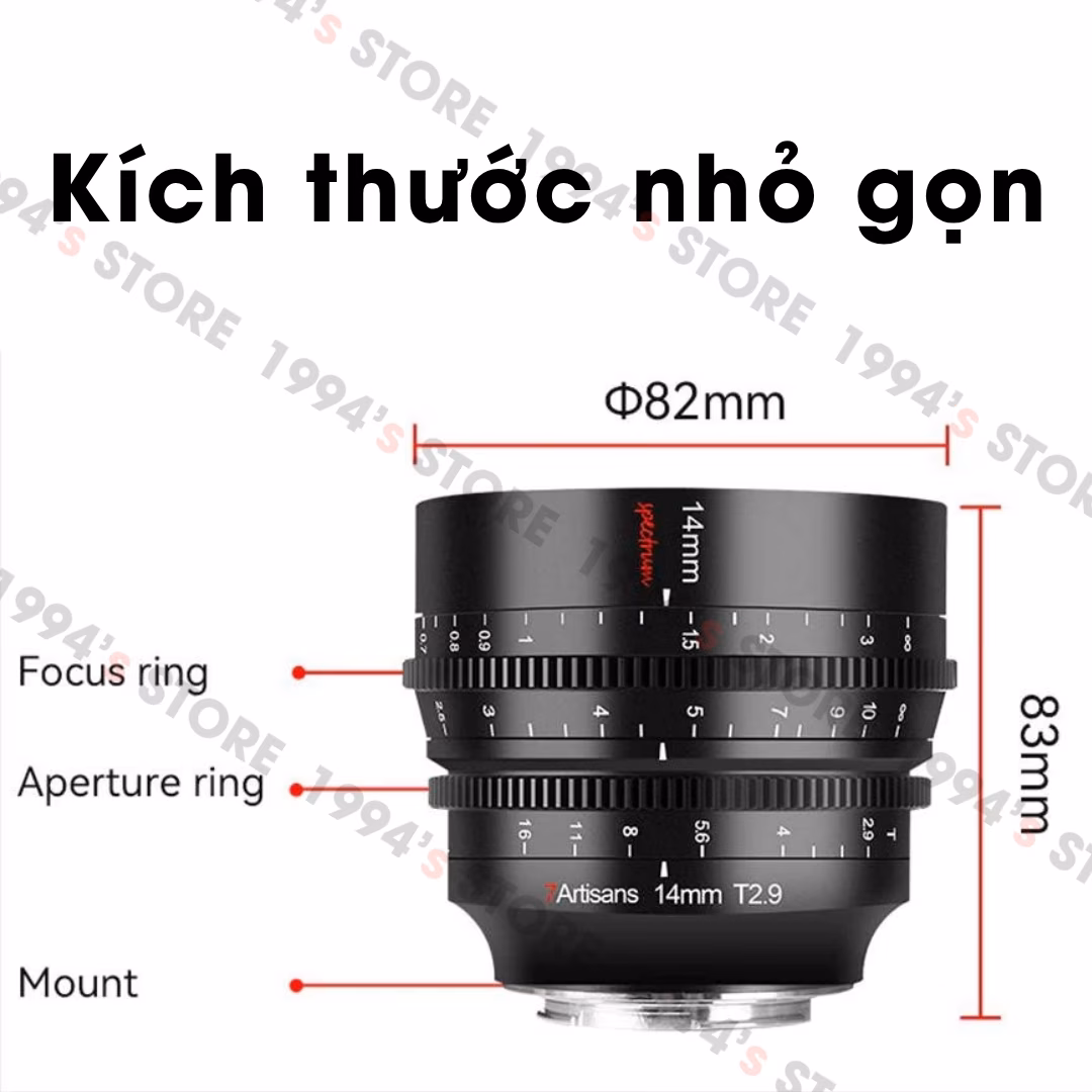 7Artisans 14mm T2.9 Spectrum Cine Full-Frame Chính Hãng