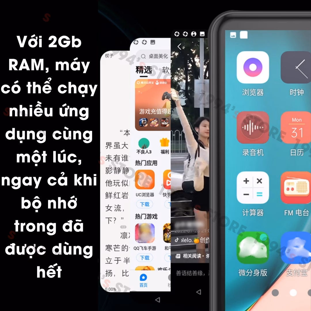 Máy Nghe Nhạc Android Ruizu Z80 Xem Video ,Cảm Ứng IPS 4 Inch, RAM 2GB, ROM 16GB, Bluetooth 5.2, Wifi