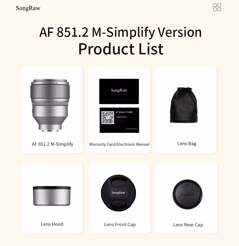 Ống kính SongRaw M-Simplify 85mm F1.2 AF Full-Frame Sony/Nikon Z/Leica L