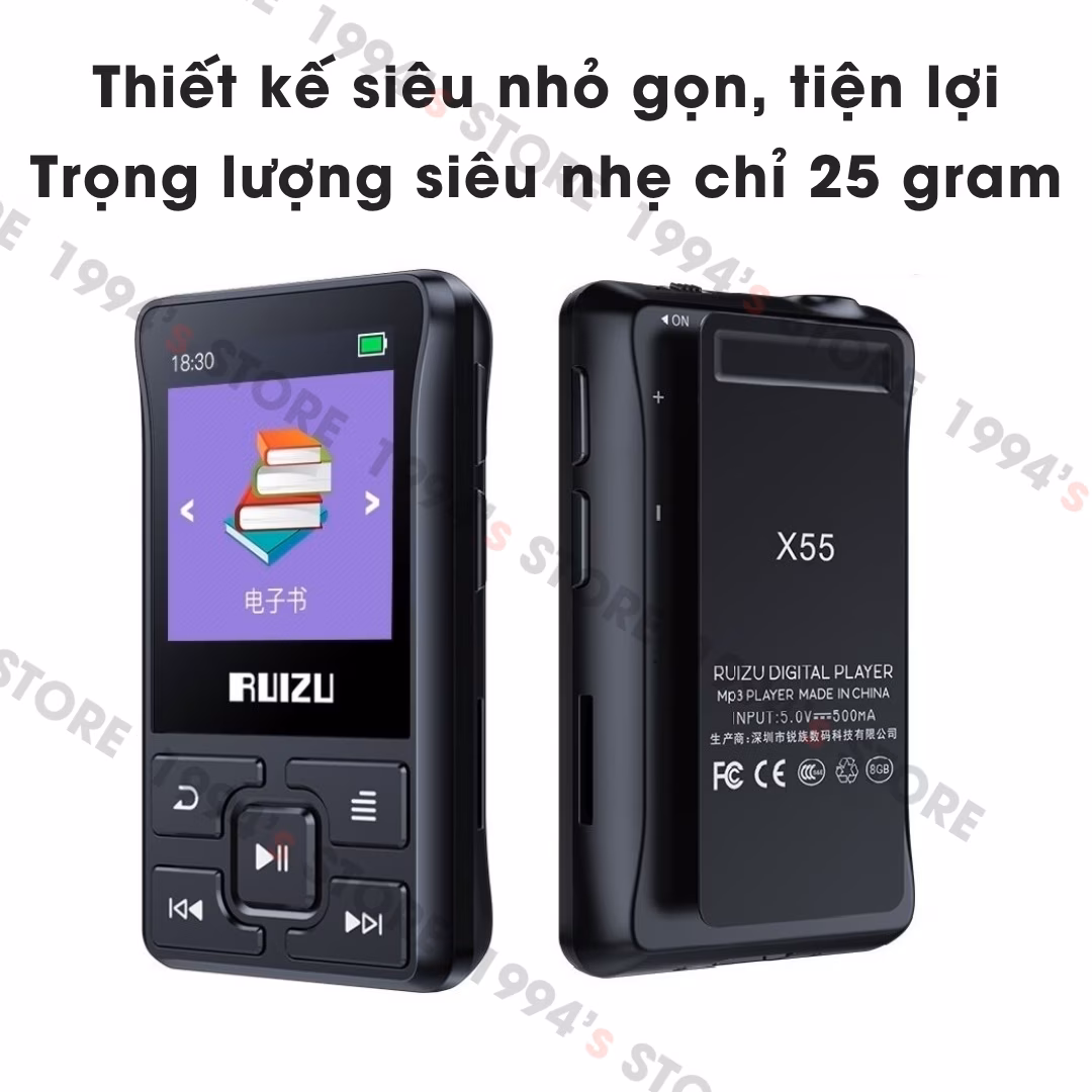 Máy Nghe Nhạc Bluetooth Ruizu X55 Thể Thao Kẹp Áo Chạy Bộ Gym 8GB