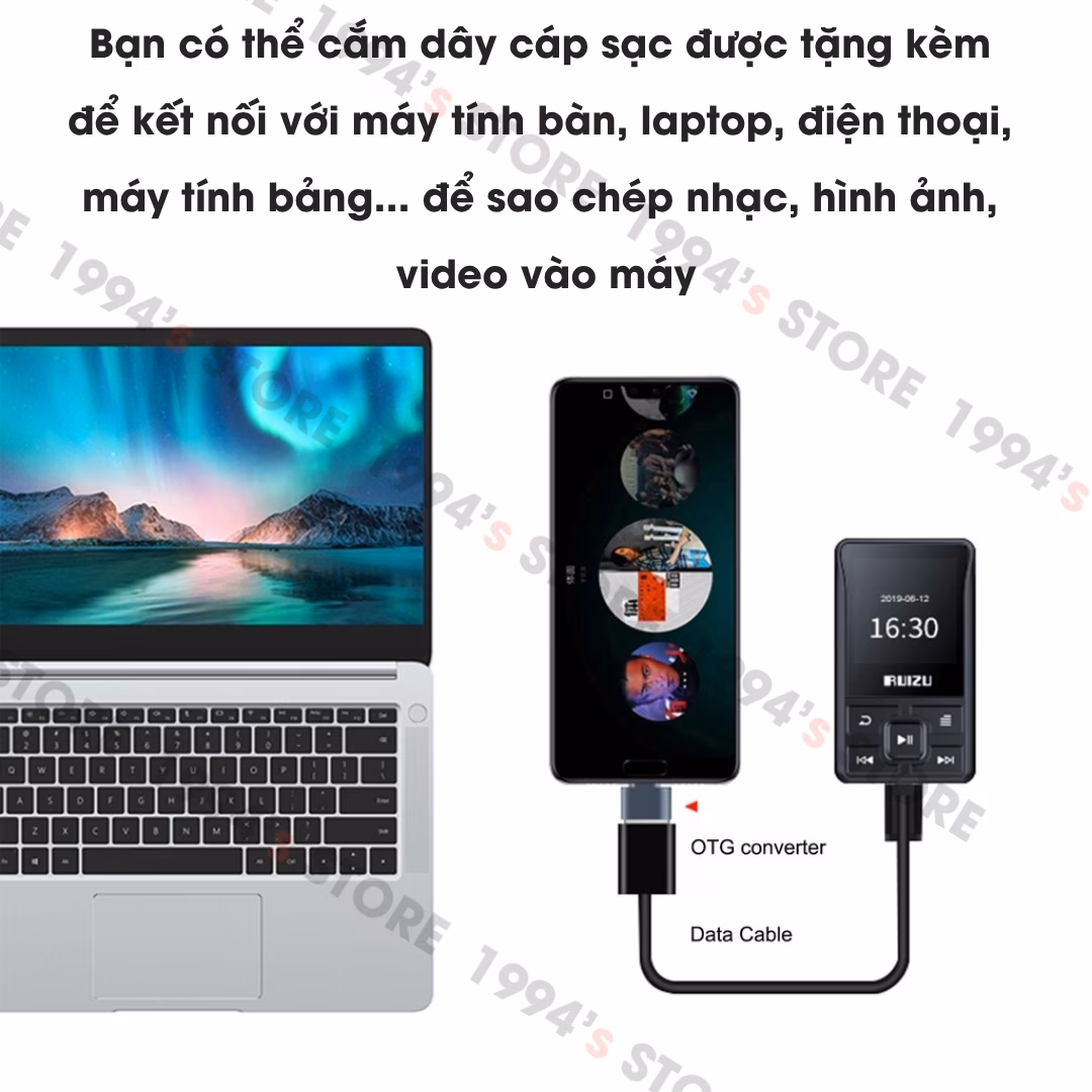 Máy Nghe Nhạc Bluetooth Ruizu X55 Thể Thao Kẹp Áo Chạy Bộ Gym 8GB