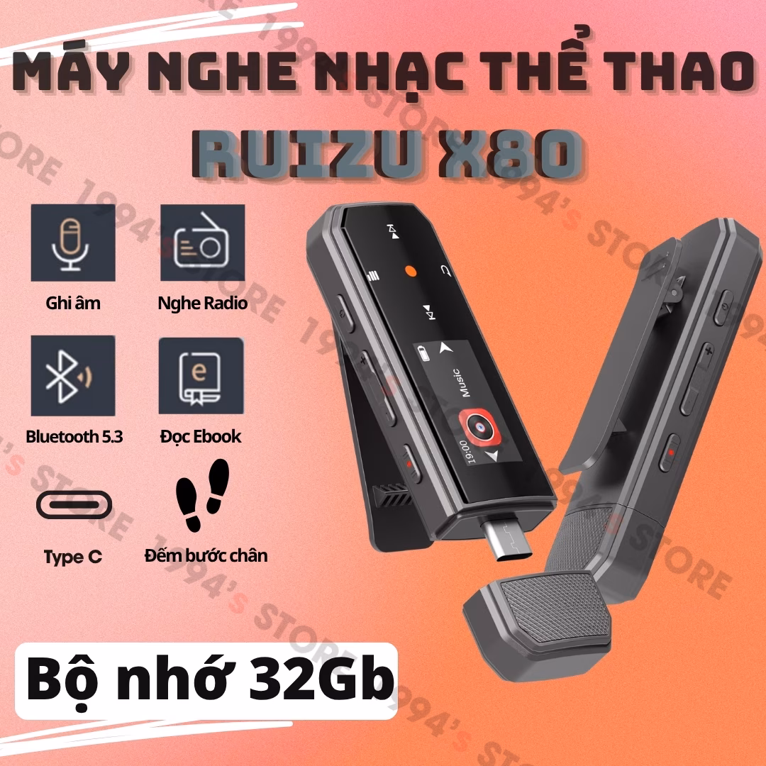 Máy Nghe Nhạc Thể Thao Ghi Âm Ruizu X80 | Hỗ Trợ Học Tiếng Anh, Lặp Đoạn A-B