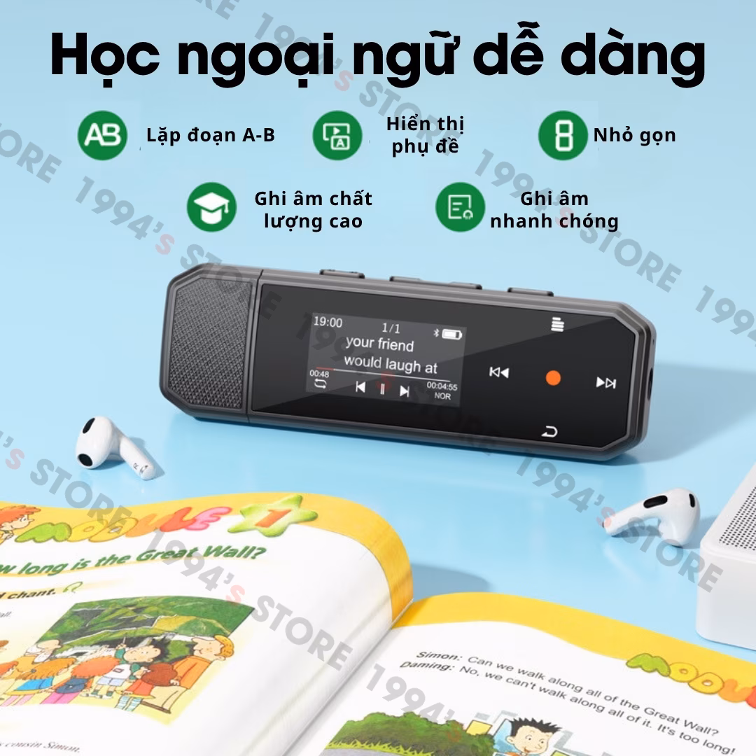 Máy Nghe Nhạc Thể Thao Ghi Âm Ruizu X80 | Hỗ Trợ Học Tiếng Anh, Lặp Đoạn A-B