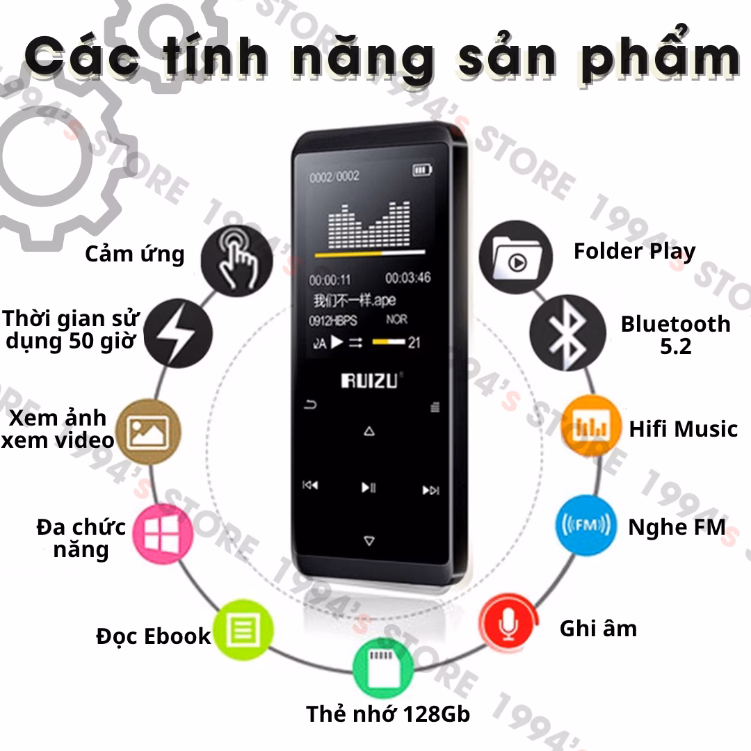 Máy Nghe Nhạc Bluetooth Ruizu D02 Có Loa Ngoài - Học Tiếng Anh